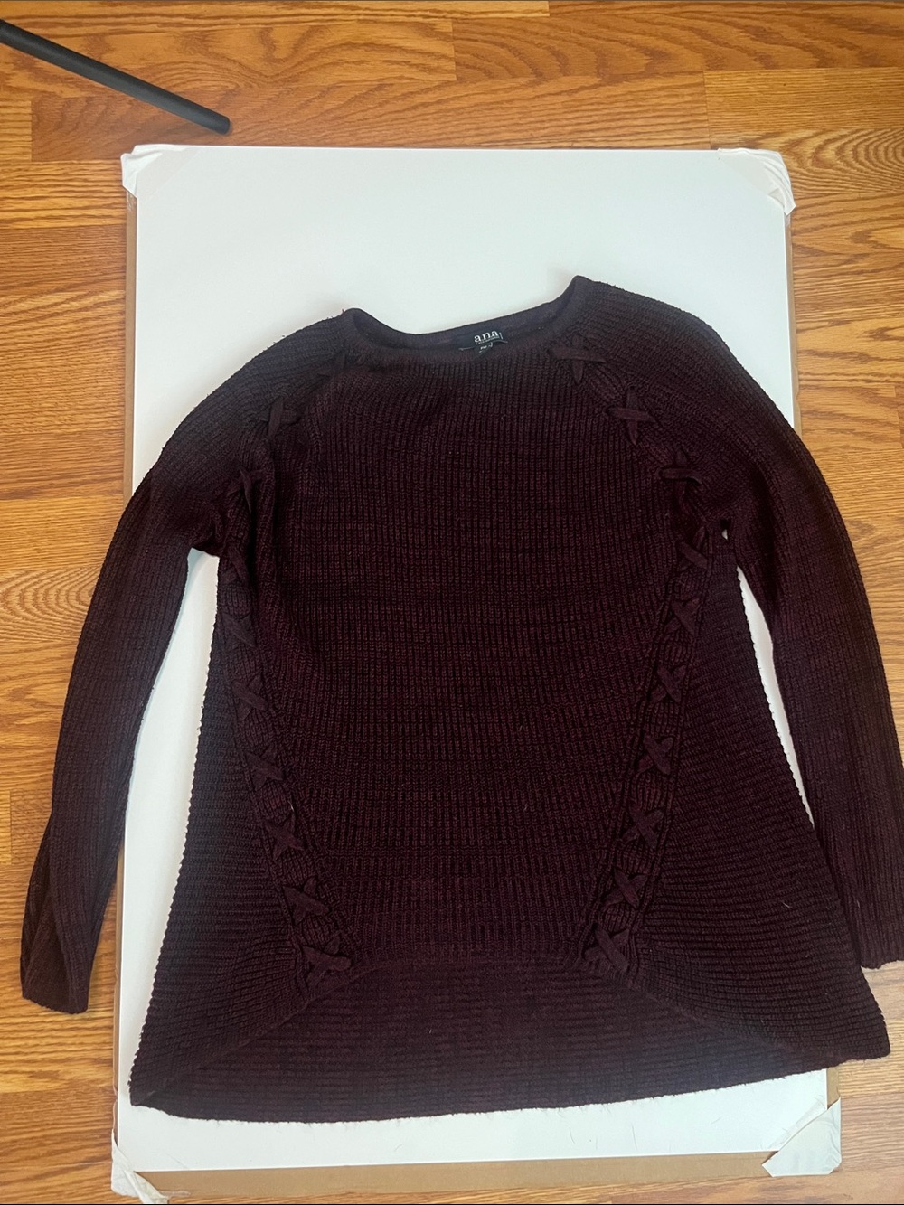 a.n.a Wine Crewneck Sweater with Side Lace-Up Detail